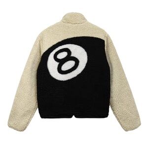 Stussy 8 Ball Sherpa Reversible Jacket Cream Size Small EUC